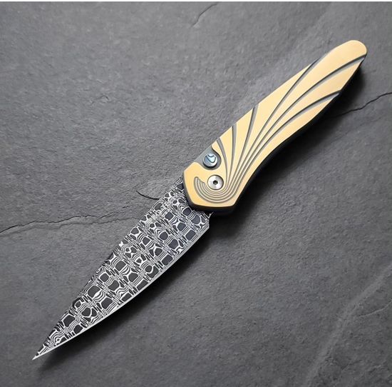 Нож автоматический Pro-Tech NEWPORT CUSTOM 001 (2024 г.) - клинок дамасская сталь, титановая рукоять