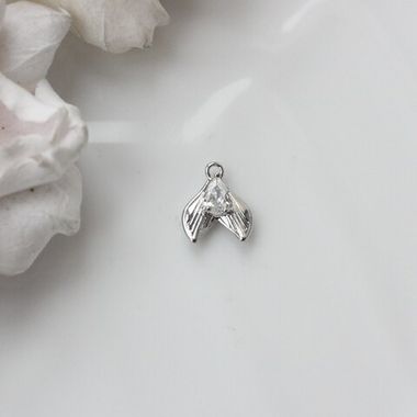 Подвеска Рыбий хвост с фианитом 13*11 мм, родий, П116