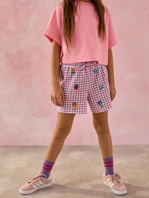 Шорты с вышивкой для девочки Next AH9-459, Фиолетовый, Белый