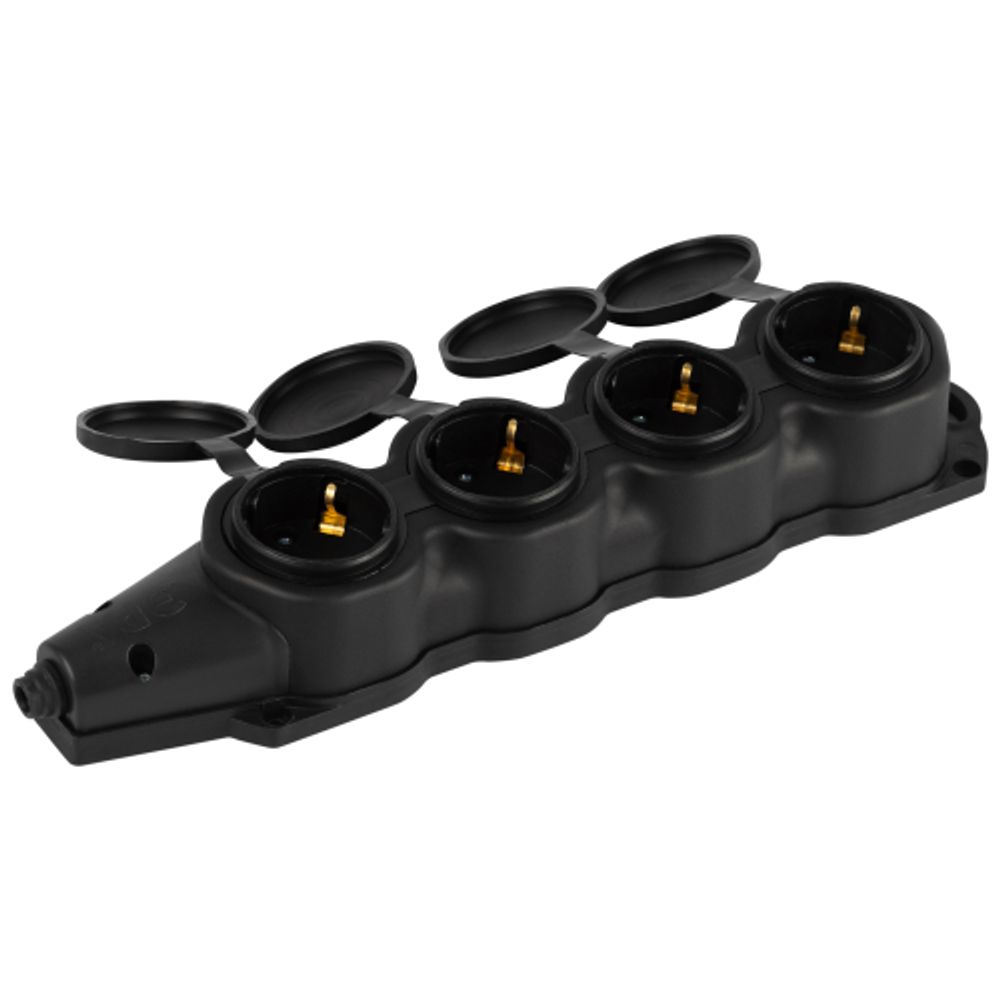 Колодка ЭРА KX-4e-B-IP44 каучуковая с заземлением 4 розетки 16A IP44 черная