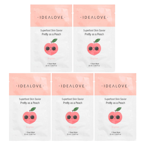 Idealove, Superfood Skin Savior, маска для лица с суперфудами, персик, 5 шт. по 20 мл (0,68 жидк. унции)