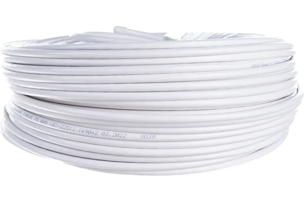 Коаксиальный кабель PROCONNECT LIGHT RG-6U, 75 Ом, CCS/Al/Al, 32%, бухта 100 м, белый 01-2251