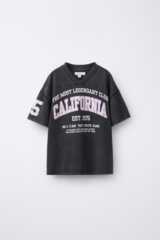 ZARA ФУТБОЛКА С НАДПИСЬЮ, АНТРАЦИТОВО-СЕРЫЙ