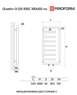 Quadro-3 Q3-105 100x50 (см) Дизайн радиатор водяной