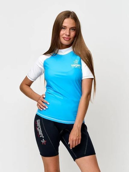 Футболка рашгард лонгслив Sargan Агидель UPF 50+ женская белый/голубой