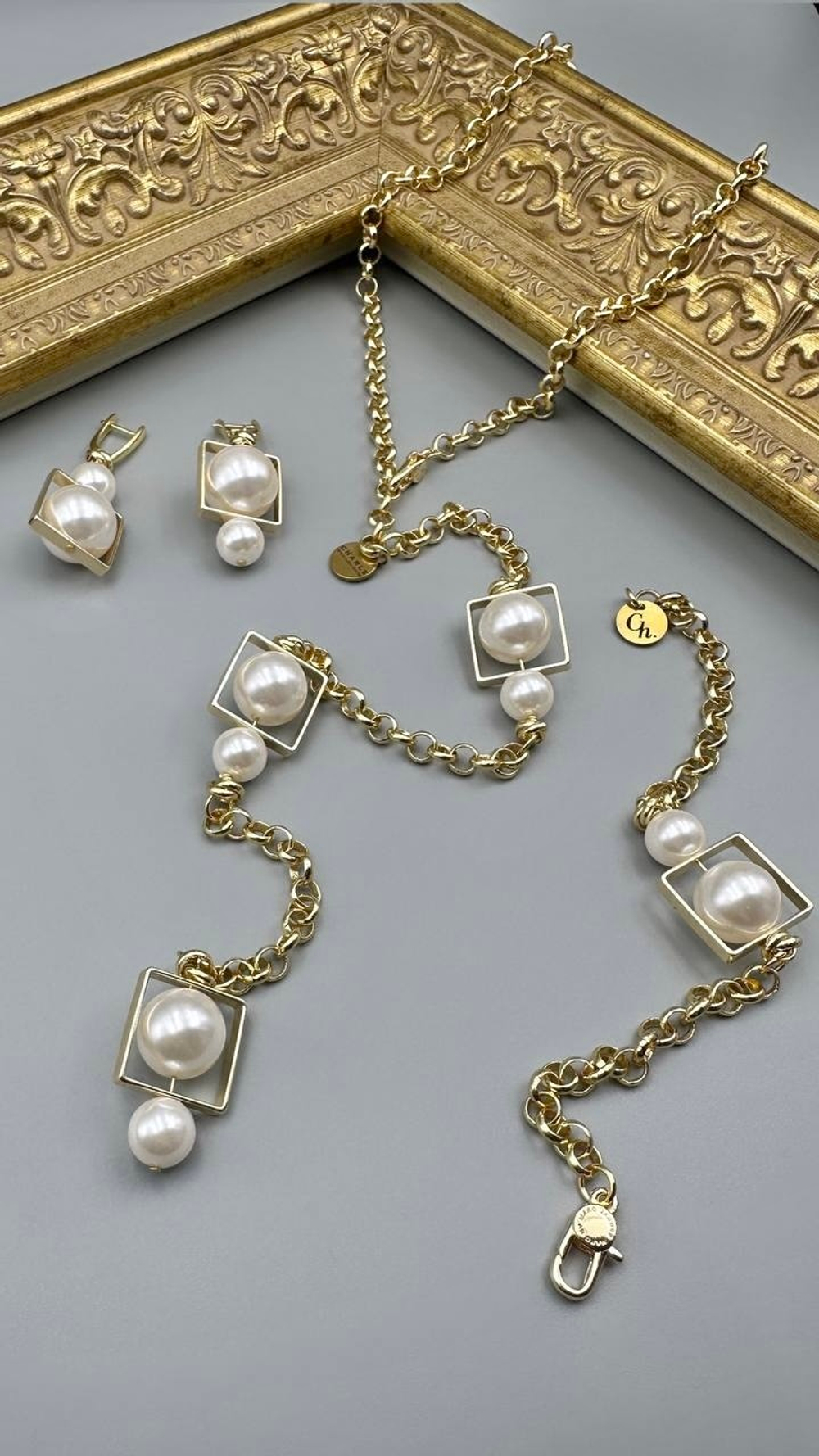 Колье-трансформер miss Di золото с белым жемчугом Майорка