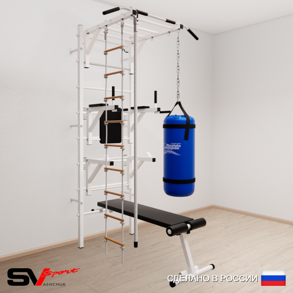 Шведская стенка Sv Sport усиленная 6652 (Турник рукоход/Брусья/Стойка/Скамья/Канат/Лестница/Цепь/Мешок 22кг)