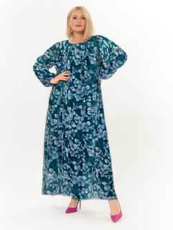 Шифоновое платье Бетти, цветы на изумрудном