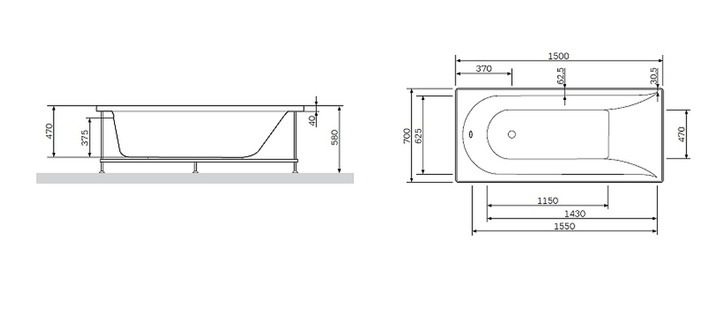 Каркас для ванны AM.PM Spirit 150x70 W72A-150-070W-R2 Серый