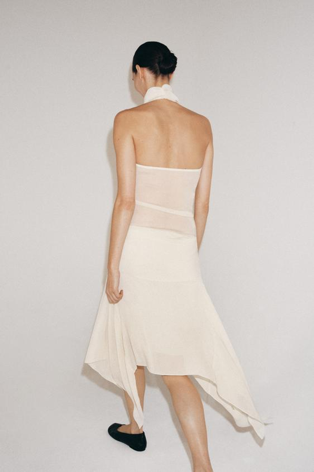 ZARA СТРУЯЩАЯСЯ ЮБКА АСИММЕТРИЧНОГО КРОЯ, ЭКРЮ