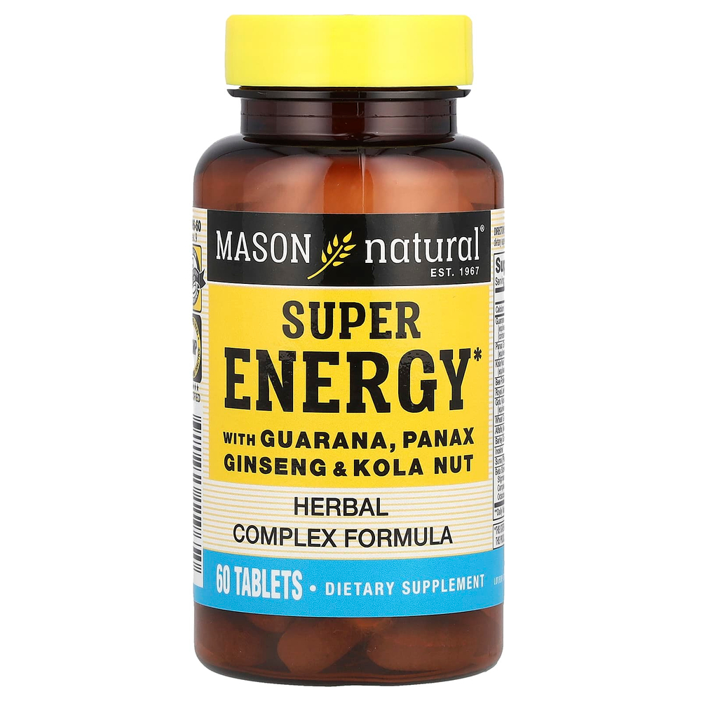 Mason Natural, Super Energy с гуараной, женьшенем и кольским орехом, 60 таблеток