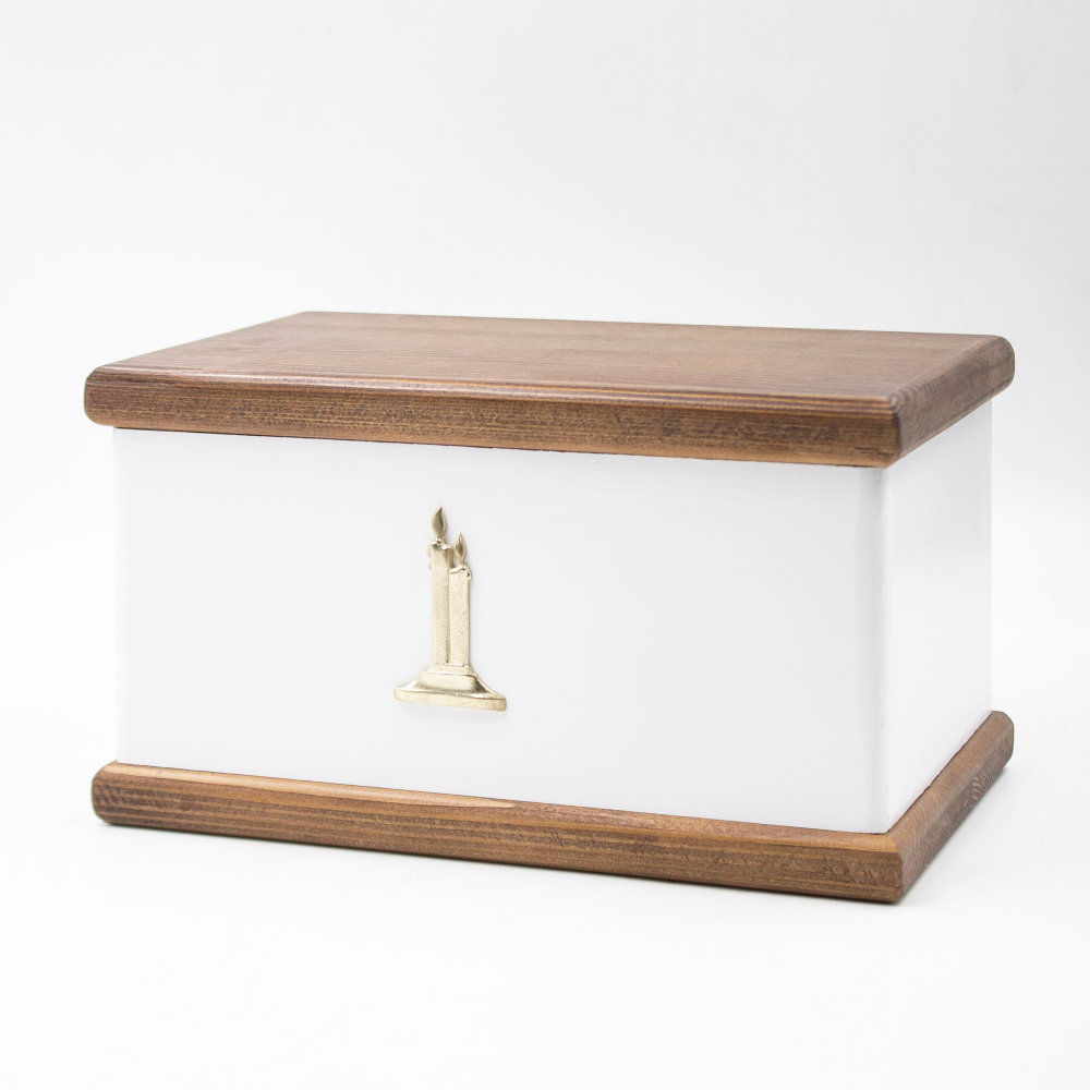 Урна для праха ясень "Завет" белая Свеча