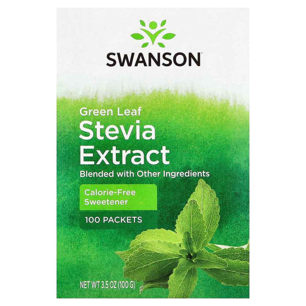 Swanson, Экстракт зеленых листьев стевии, 100 пакетиков