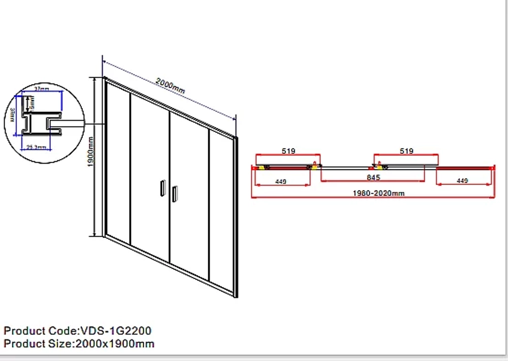 Душевая дверь Vincea GARDA VDS-1G2 200 хром/прозрачное