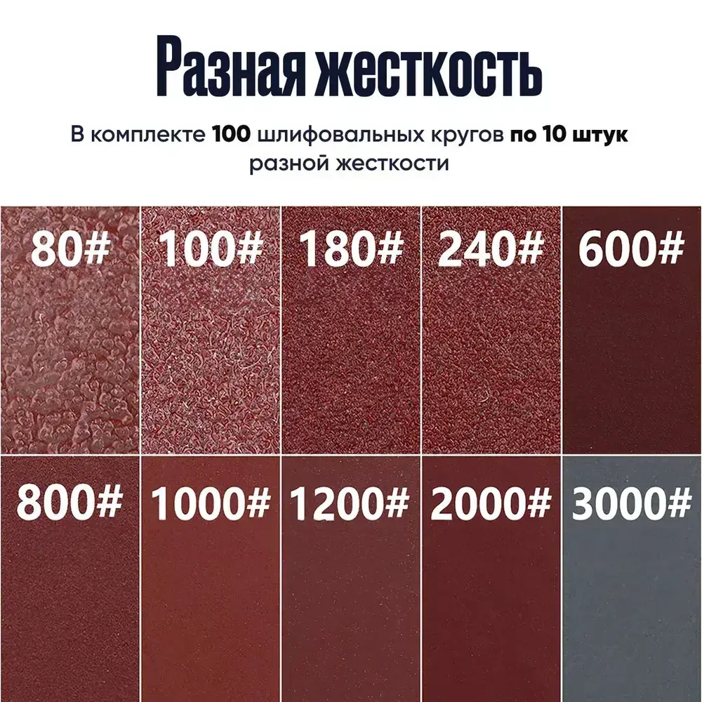 Насадки на гравер / Набор шлифовальных насадок для полировки для гравера и шуруповерта / Диск шлифовальный на липучке 25 мм, Р80 до Р3000 по 10 шт., БАЗ 100 шт. Водостойкая.