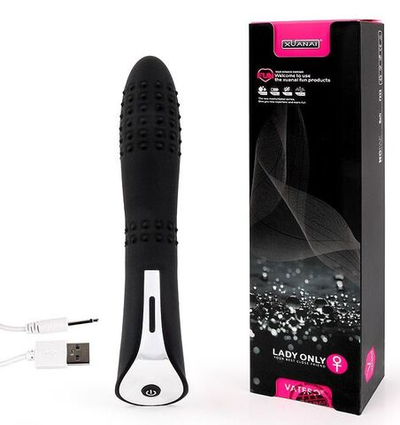 Черный вибромассажер с пупырышками с 7 режимами пульсации - 20 см. (Цвет: черный)