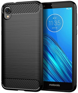 Чехол на Motorola Moto E6 черного цвета, серия Carbon от Caseport