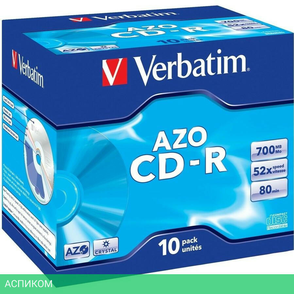 CD-R диск Verbatim AZO Crystal Jewel Case 10шт (43327)
