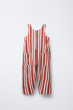 ZARA ДЛИННЫЙ КОМБИНЕЗОН В ПОЛОСКУ, БЕЛЫЙ/КРАСНЫЙ