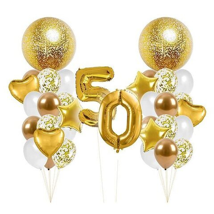 Композиция из золотых шаров с конфетти, Золотые 50 лет