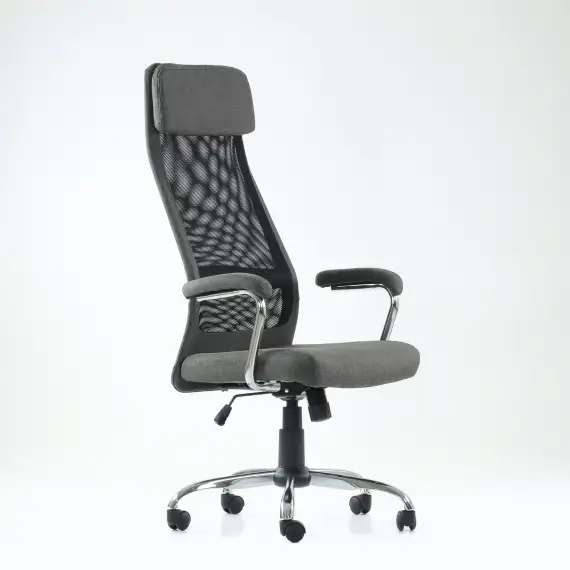 Кресло Barneo K-115 для персонала серая ткань, черная сетка, газлифт 3кл