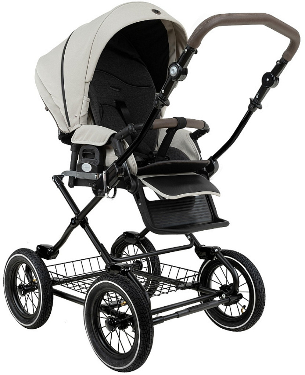 Детская коляска Roan Bass Next Classic d12 2.0 3 в 1 с автокреслом Tutis Elo Black BNC/84/2 Marzipan/Black/руч.Cappuccino