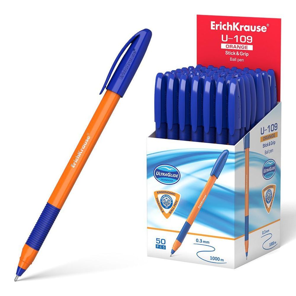 Ручка шариковая 1,0 мм, синяя &quot;U-109 Orange Stick&amp;Grip&quot; (ErichKrause)