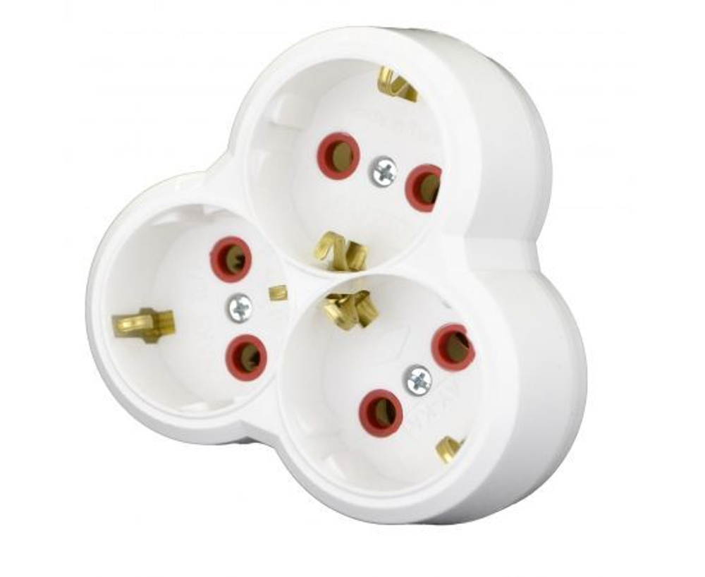 AY-KA (АЙКА) разветвитель (тройник) 3 розетка 16A 250В белый, земля, круглый (Турция) 7713000