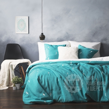 Покрывало для спальни с вышивкой ФЛЕШ (арт. BL02-246-02) - бирюзовое