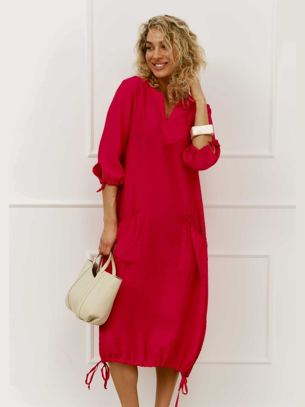 Платье БОХО с карманами, красный