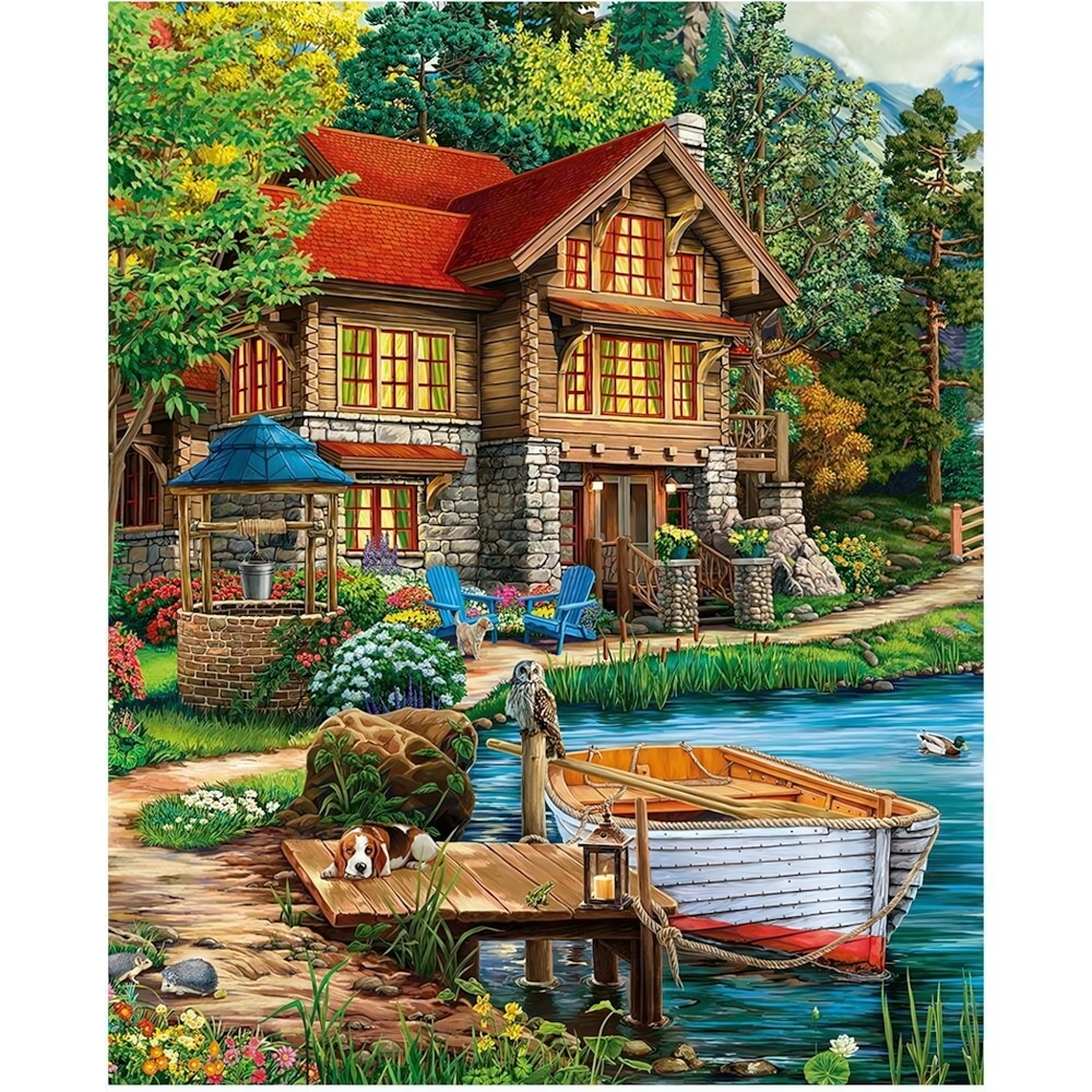 Алмазная мозаика квадратная 22x32см. "Домик у причала" с подр.полн. заполн.24цв. Арт. НД-8555