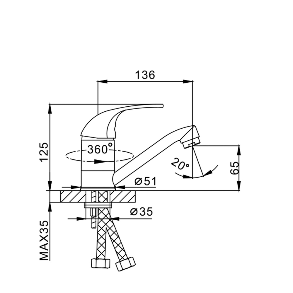 Смеситель для кухни 40к F4502-B FRAP (плоский пов.излив, п/шпильку, хром, силумин)