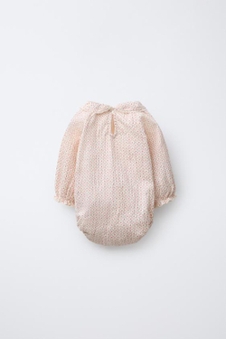 ZARA БОДИ С КРУЖЕВОМ И ЦВЕТОЧНЫМ ПРИНТОМ, СВЕТЛЫЙ ЭКРЮ