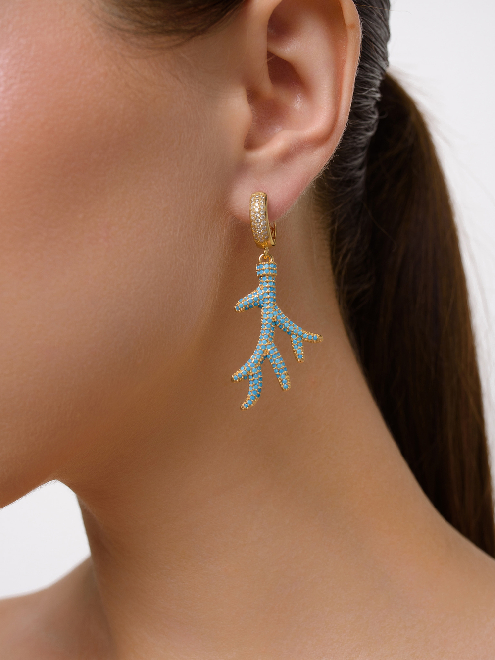 Серьги "Blue coral shell" Gold