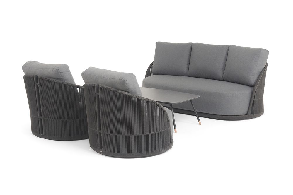 "Монтелла" лаунж-зона 5-местная плетеная из роупа (веревки), каркас алюминиевый темно-серый, роуп темно-серый