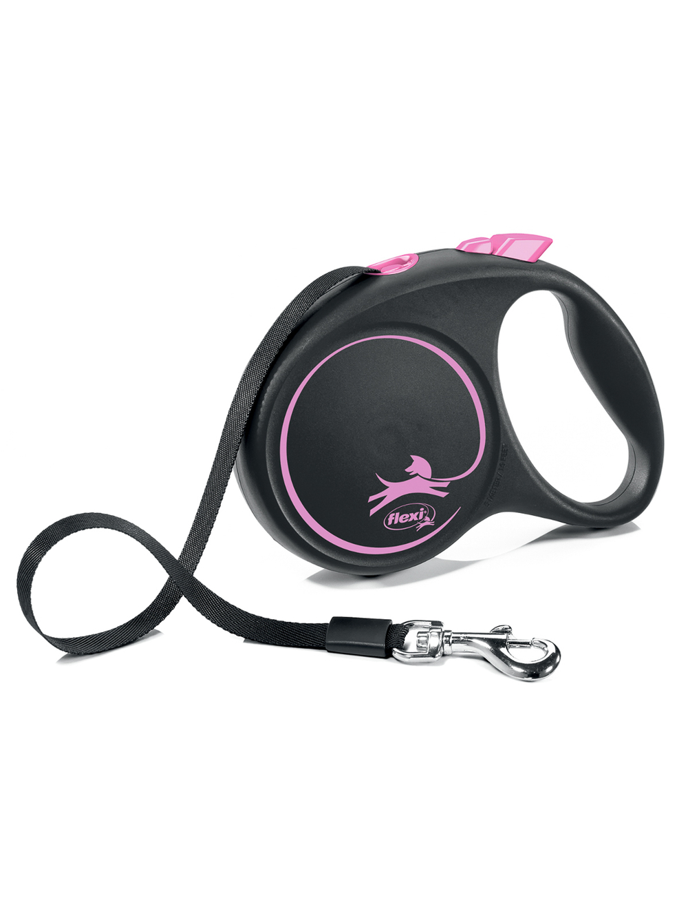 Поводок-рулетка Flexi Black Design M. Лента 5 м. для собак до 25 кг. Розовый