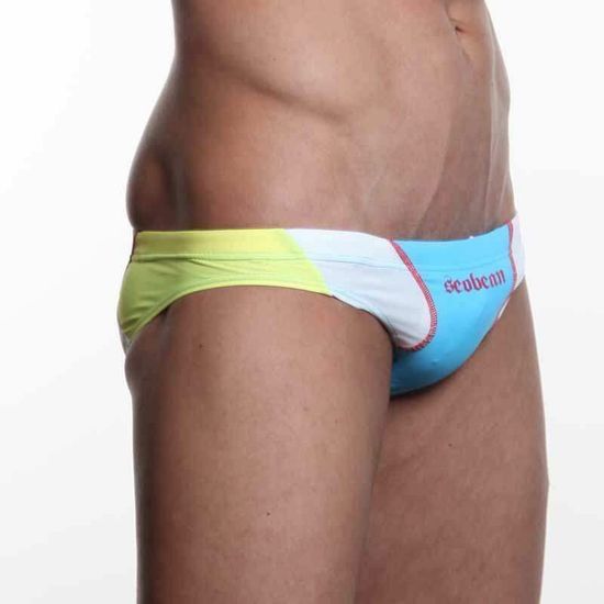 Мужские плавки брифы голубые с желтыми вставками Seobean Swim Brief