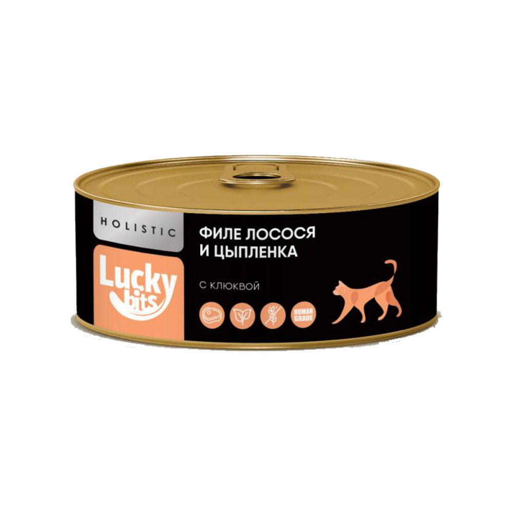 Lucky bits консервы для кошек филе лосося и цыплёнка с клюквой 100гр.