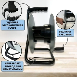 Катушка металлическая для удлинителя Electraline 4 розетки без провода до 70 метров с заземлением
