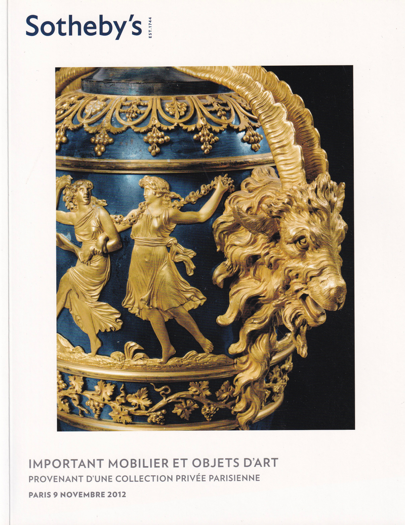 Каталог аукциона Sotheby's, Париж, Редкая мебель и объекты искусства от 9 ноября 2012 года