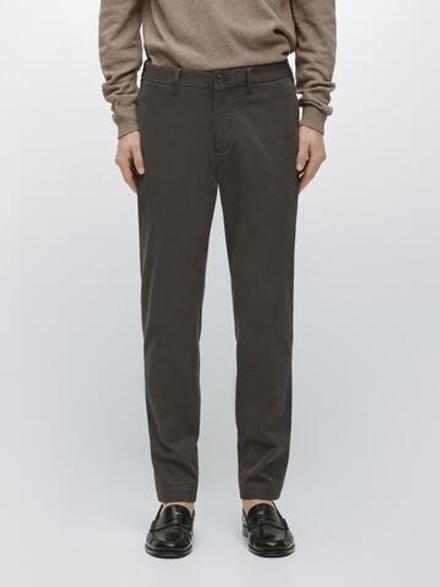 Massimo Dutti Зауженные брюки из смесовой хлопковой ткани, коричневый