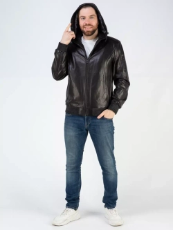 Кожаная куртка демисезонная с капюшоном