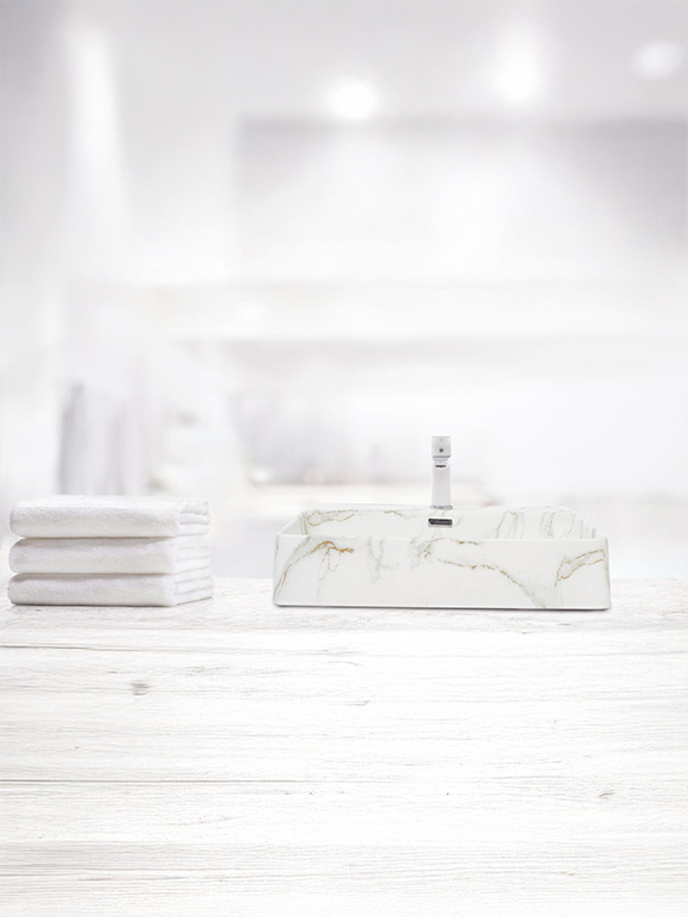 Раковина накладная (мрамор белая с серым) WeltWasser WW  ELBACH 2173 M845 600х420х120