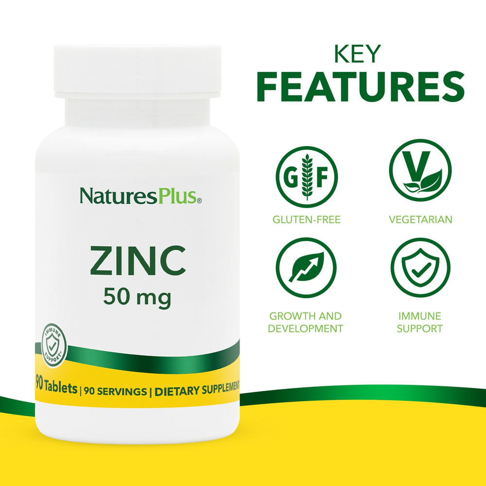 NaturesPlus, цинк, 50 мг, 90 таблеток