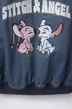 ZARA БОМБЕР C ЭФФЕКТОМ ПОТЕРТОСТИ И ПРИНТОМ STITCH & ANGEL © DISNEY, СИНИЙ