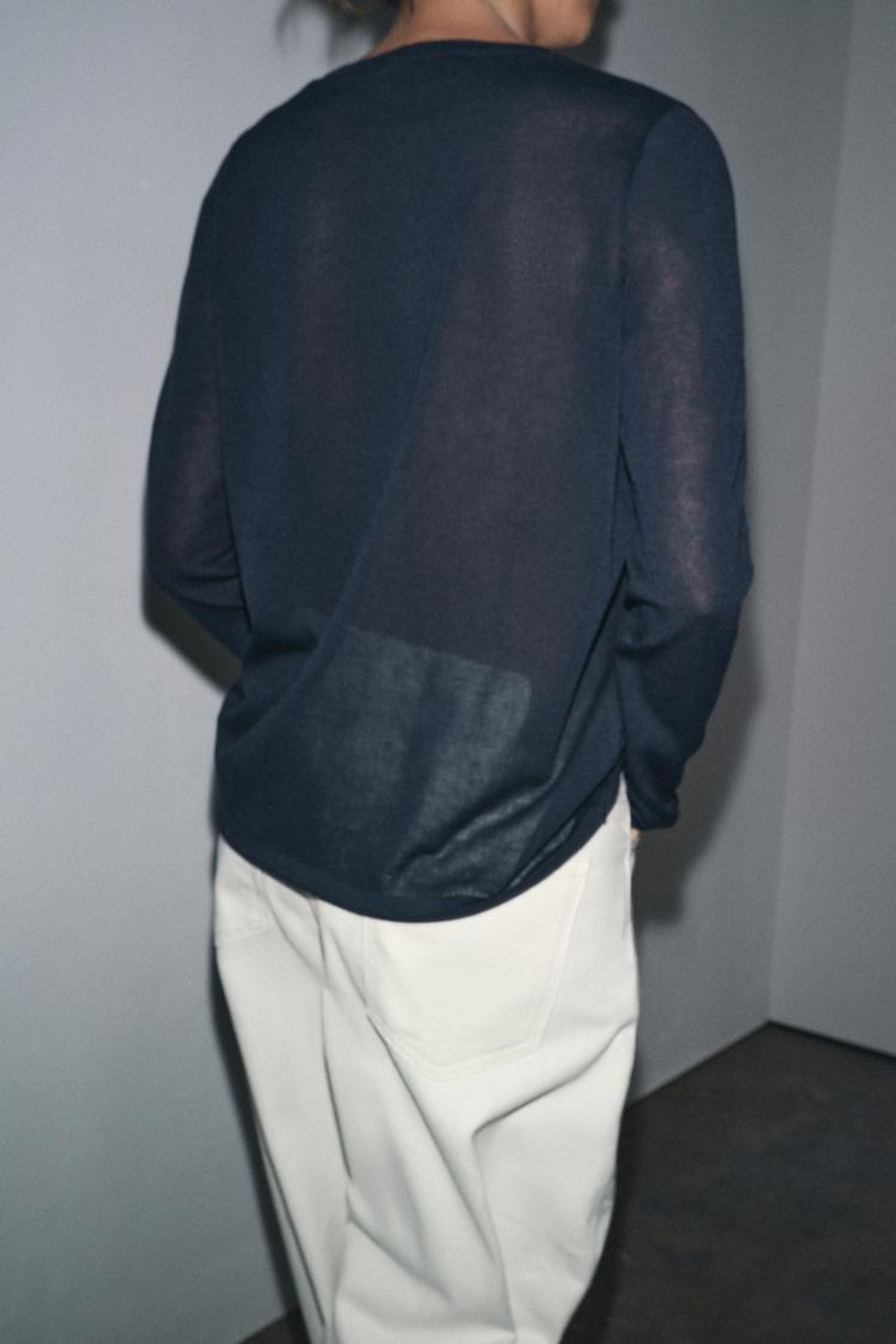 ZARA ОДНОТОННЫЙ ТРИКОТАЖНЫЙ ДЖЕМПЕР, МОРСКОЙ СИНИЙ