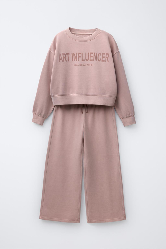 ZARA КОМПЛЕКТ: ТОЛСТОВКА И БРЮКИ WIDE LEG С НАДПИСЬЮ, РОЗОВЫЙ