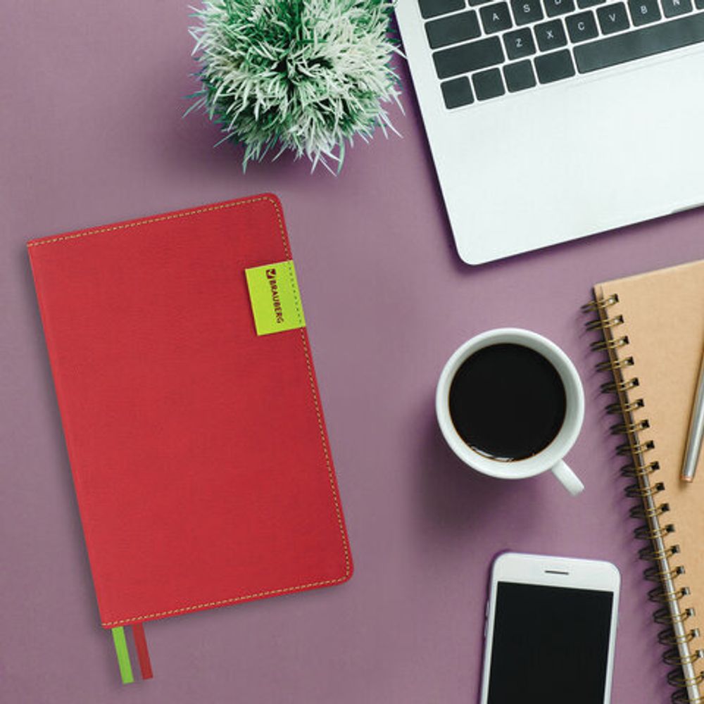 Ежедневник недатированный А5 (138х213 мм), BRAUBERG "AIM", под кожу, 136 л., красный, 113422