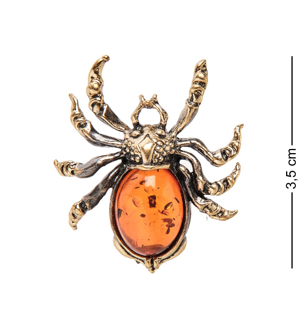 AM- 935 Брошь «Паук» (латунь, янтарь)