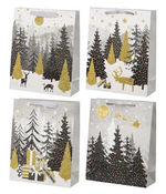 Пакет подарочный "Новогодний лес" цветной с рисунком, с блёстками, 19,5*8*23,5см, в ассорт. (Basir)